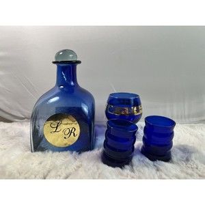 4 Pieces Of Vintage Cobalt Blue Glass bottle Wine Glass Shot‎ Glasses